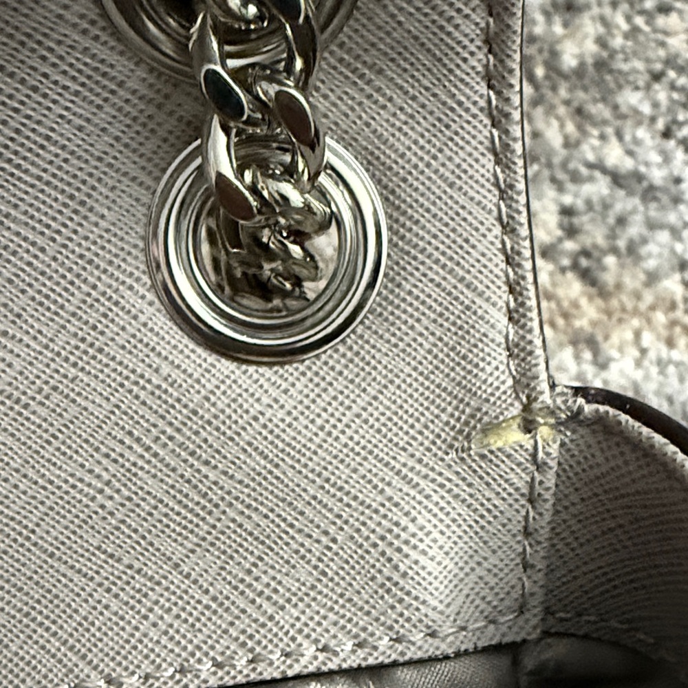 Michael Kors Gray Leather Shoulder Bag with Chain Strap - Picture 6 of 7